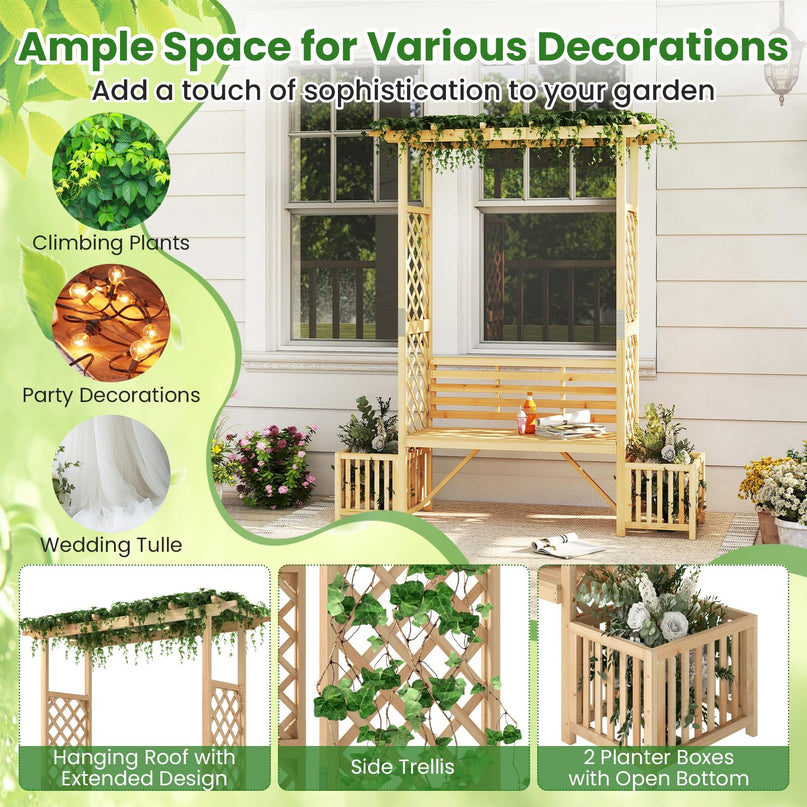 Giantex Outdoor Bench with Garden Arbor & 2 Planter Boxes