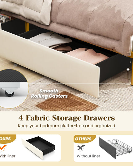 Giantex Bed Frame with 4 Storage Drawers and Charging Station