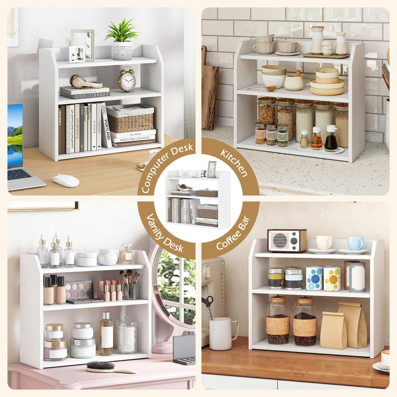 Giantex 3-Tier Small Wood Desktop Bookshelf with Raised Guardrails (1/2)