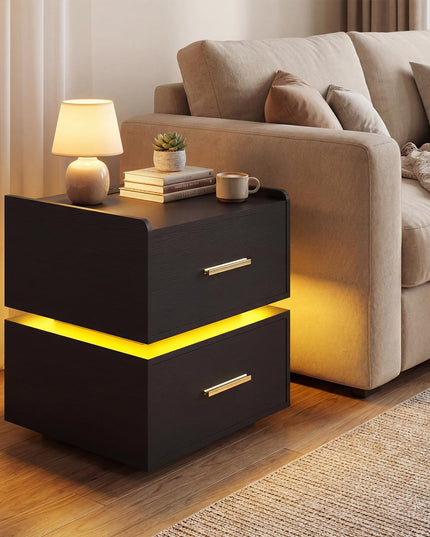 Giantex Semi-Floating LED Night Stand with Charging Station & 2 Storage Drawers (1/2)