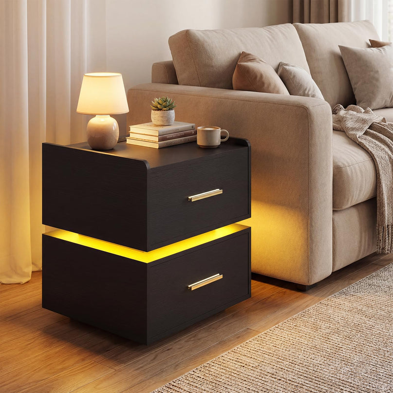 Giantex Semi-Floating LED Night Stand with Charging Station & 2 Storage Drawers (1/2)