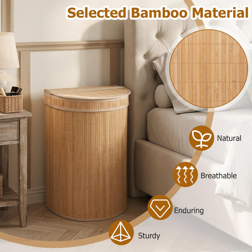 Giantex Bamboo Laundry Hamper with Zippered Lid