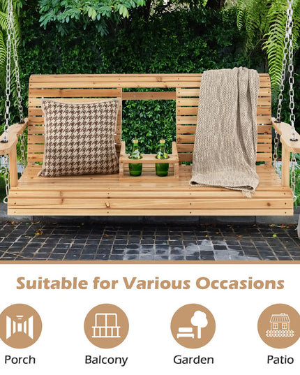 Giantex Outdoor Hanging Porch Swing - 2-Seat Wood Swing Bench