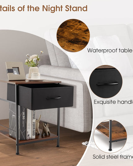 Giantex Nightstand, Bedside Table w/Removable Fabric Drawers and Open Storage Shelf