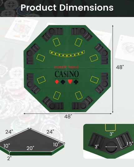 Giantex 48" Poker Table Top, 8 Player Foldable Texas Holdem Poker Mat Layout w/Carrying Bag