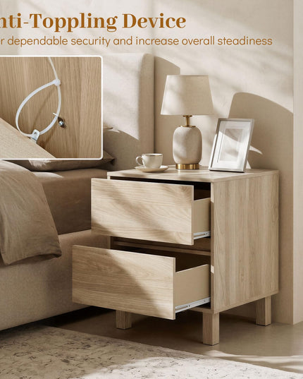 Giantex Wood Night Stand w/2 Storage Drawers & Anti-Tipping Device (1/2)
