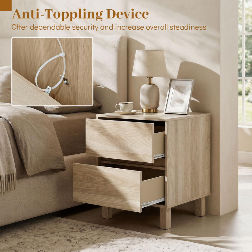 Giantex Wood Night Stand w/2 Storage Drawers & Anti-Tipping Device (1/2)