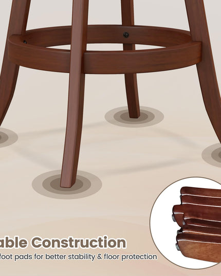 Giantex Swivel Bar Stools Set of 2, 24" Counter Height Barstools with Back, Solid Rubber Wood Frame