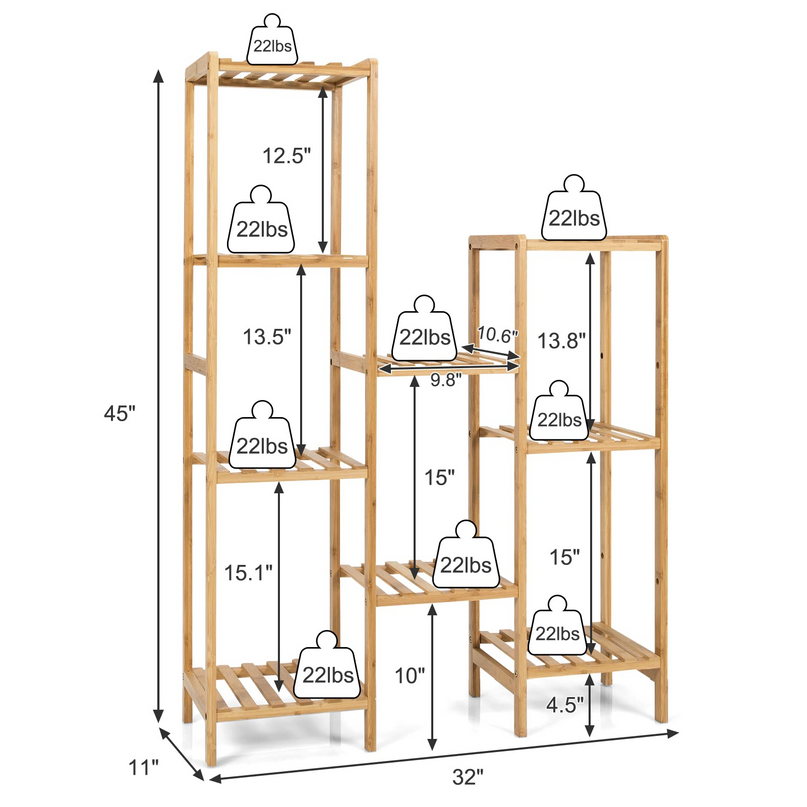 Giantex 9 Tiers Bamboo Plant Stand for Indoor Plants Multiple, Plant Shelf Flower Pots Holder