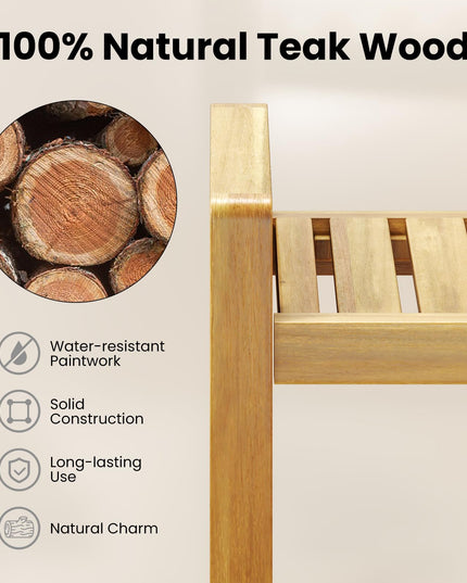 Giantex Teak Wood Shower Bench - 20" Waterproof Shower Stool with Handles and Slatted Seat for Inside Shower