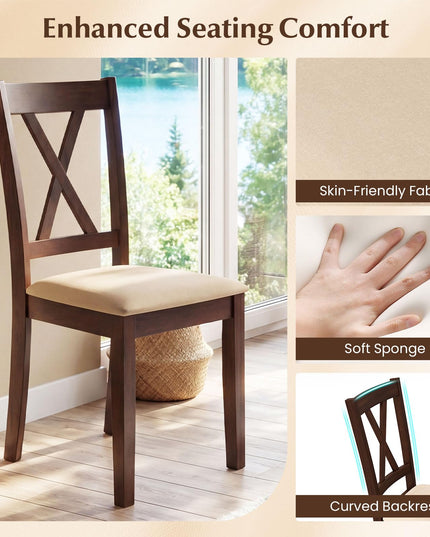 Giantex Wooden Dining Chairs Set of 4 with Solid Rubber Wood Frame