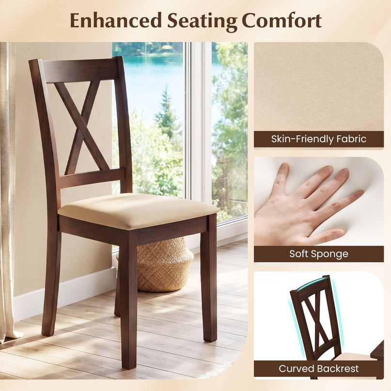 Giantex Wooden Dining Chairs Set of 4 with Solid Rubber Wood Frame