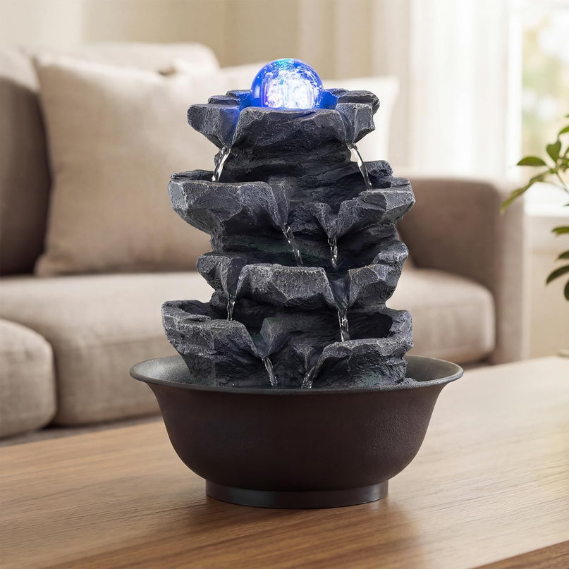 Fontaine à eau de table Giantex Stacked Rock Cascade pour la relaxation au bureau ou à la maison