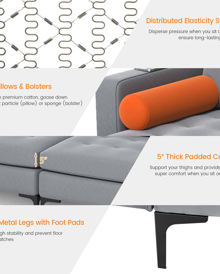 Giantex Sectional Sofa Couch, Convertible Sleeper with 2 or 1 USB Ports Socket