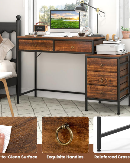 Bureau d'ordinateur Giantex avec 5 tiroirs | Bureau de maison/bureau de 129,5 cm avec classeur