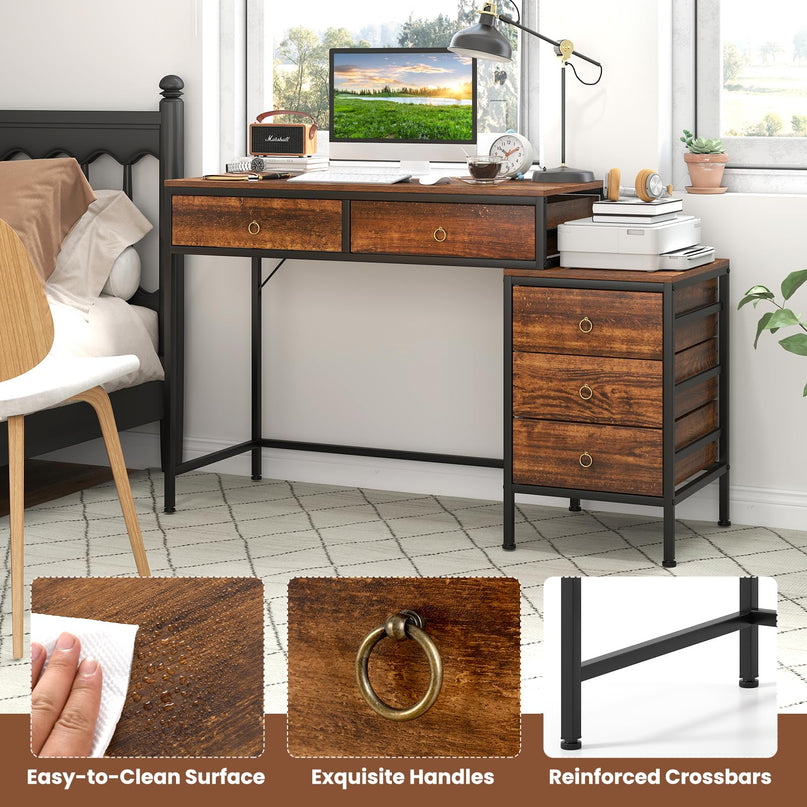 Giantex Computer Desk w/ 5 Drawers | 51" Home Office Desk w/File Cabinet