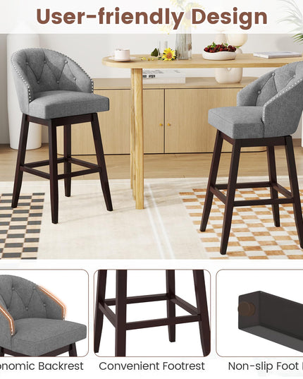 Giantex Modern Upholstered Bar Stools Set of 2/4, 31" Bar Height Swivel Kitchen Stools w/Button-Tufted Back