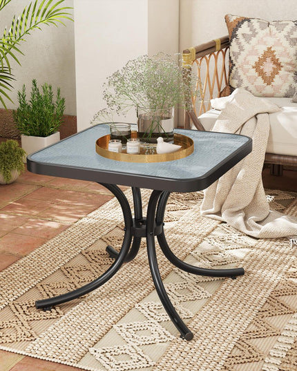 Giantex Small Outdoor Side Table with Tempered Glass Top Set of 2