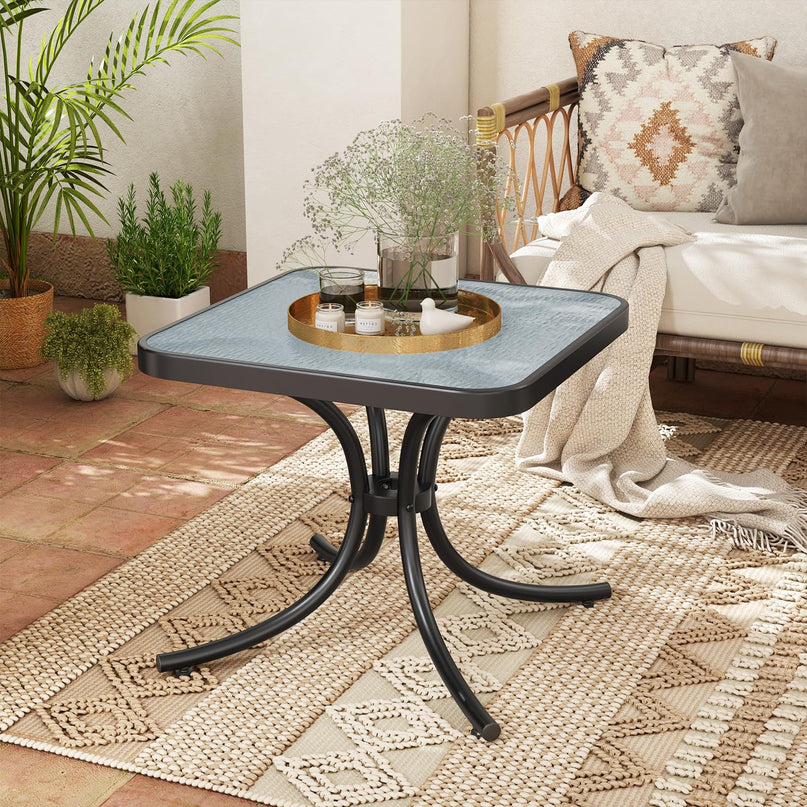 Giantex Small Outdoor Side Table with Tempered Glass Top Set of 2