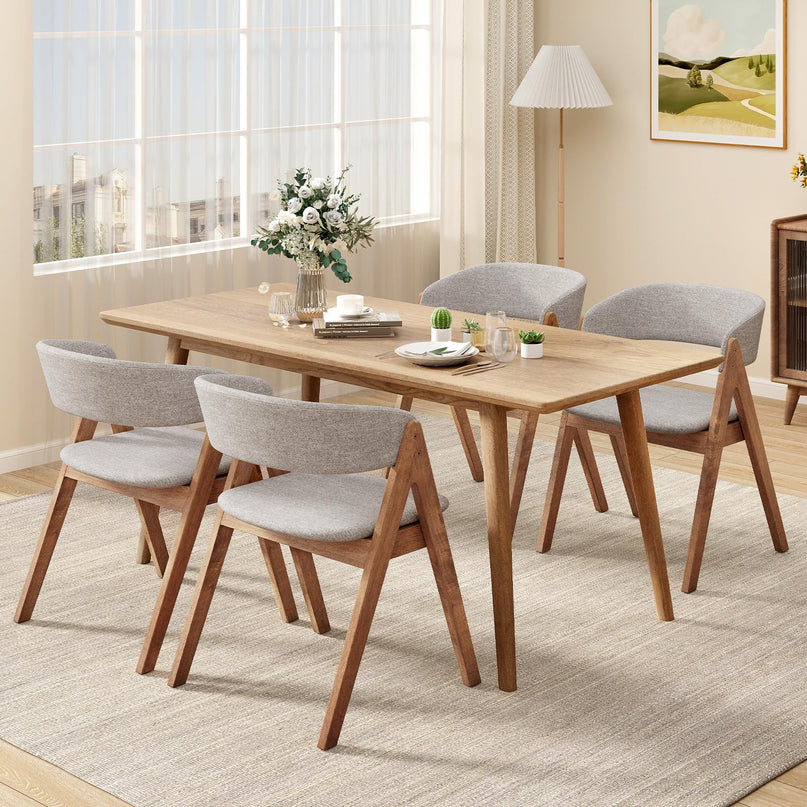 Giantex Wooden Dining Chairs, Modern Padded Kitchen Chairs w/Curved Backrest & Rubber Wood Frame