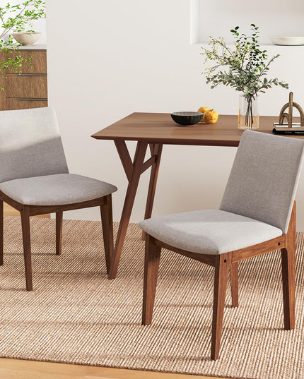 Giantex Upholstered Dining Chairs Set of 2/4, Linen Fabric Wooden Kitchen Chairs w/Rubber Wood Frame