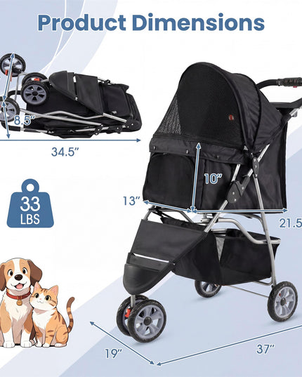 Giantex 3 Wheel Foldable Dog Stroller for Small Dogs Cats