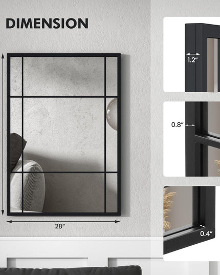 CHARMAID Window Wall Mirror - 40" x 28" Decorative Wall Mounted Mirror, Metal Framed Mirror