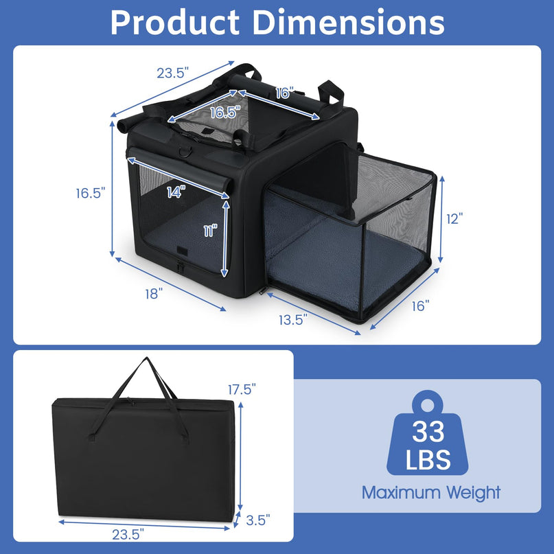 Giantex Portable Dog Crate for Travel Expandable Soft-Sided Pet Carrier with Mesh Windows