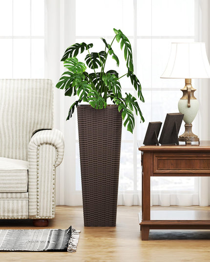 Giantex Rattan Tall Planter Set of 2 Outdoor Large Tapered Planters with Removable Inner Trays