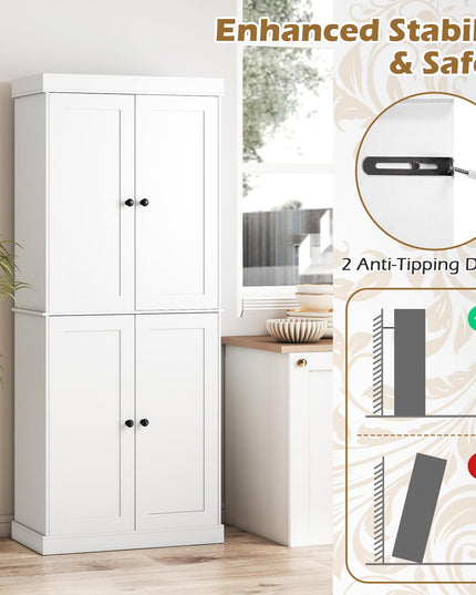 Giantex 72.5'' Kitchen Pantry Cabinet w/4 Doors & 2 Adjustable Shelves