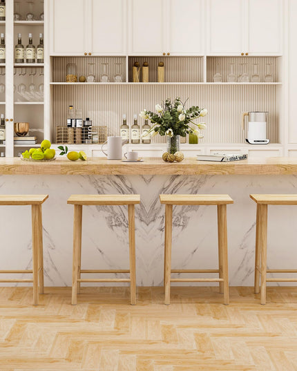 Giantex 25.5" Wooden Bar Stools Set of 2/4, Farmhouse Backless Counter Height Bar Stools with Footrest