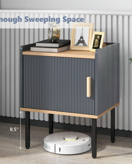 Giantex Table de Chevet avec Rangement, Table de Chevet avec Armoire à Porte Unique, Petit Espace, Gris