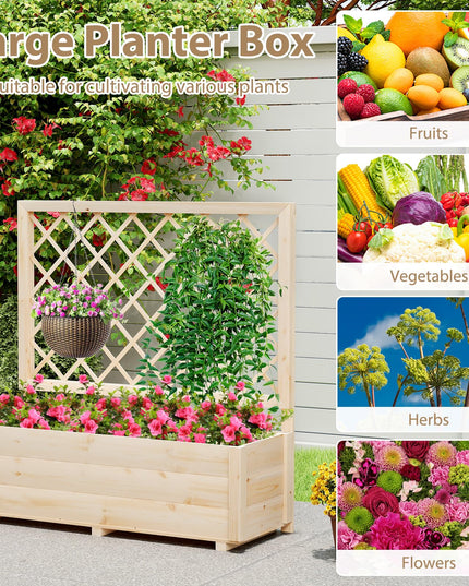 Giantex Wood Elevated Planter Box with Trellis and Drainage Hole (39”x14”x40”)