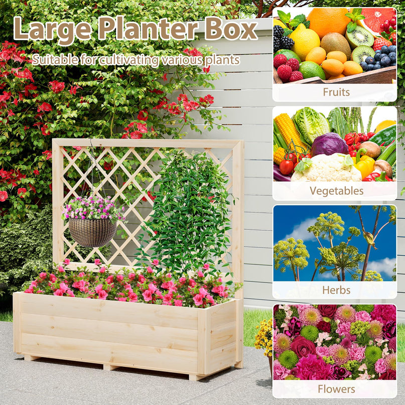 Giantex Wood Elevated Planter Box with Trellis and Drainage Hole (39”x14”x40”)