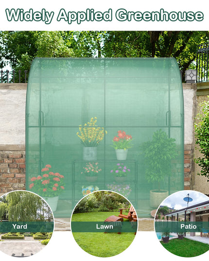 Giantex Walk-in Lean-to Greenhouse - with 3-Tier Plant Stand, 7’x 3.5’x 7’ Green House, PE Grid Cover