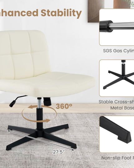 Giantex Criss Cross Chair, PU Leather Cross Legged Office Chair No Wheels, Height-adjustable Swivel Vanity Chair with U-shaped Seat