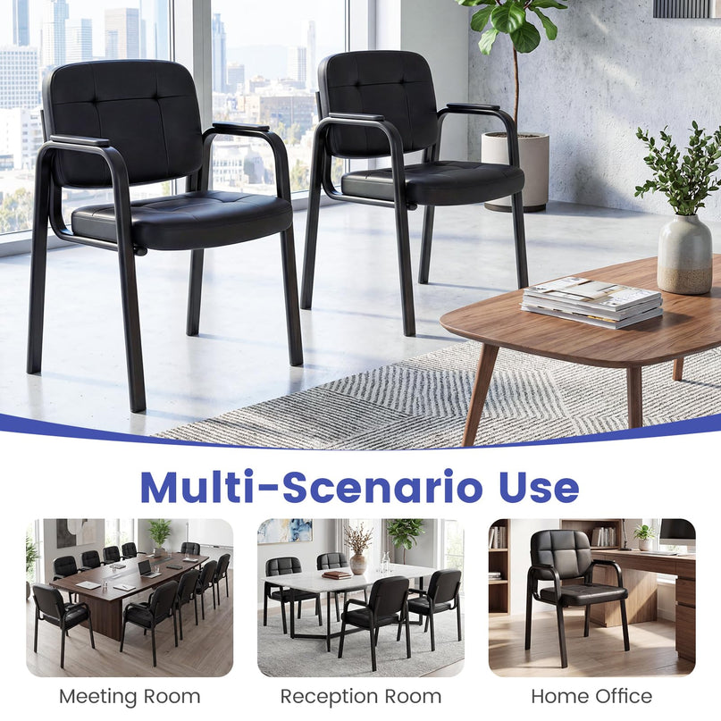 Fauteuils de réception de bureau en cuir Giantex avec accoudoirs rembourrés