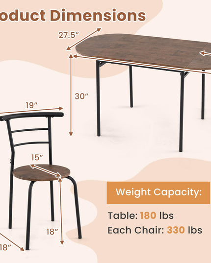 Giantex 3-Piece Dining Table Set for 2 - Kitchen Table Chair Set with 55” Drop Leaf Dinner Table, Dining Chairs