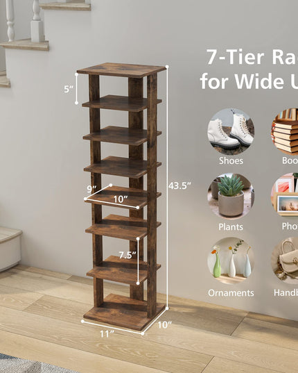 Giantex 7-Tier Vertical Shoe Rack, Corner Shoe Storage Organizer for 7 Pairs, Freestanding Narrow Shoe Rack
