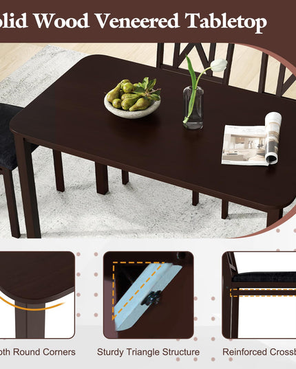 Giantex 5 Piece Dining Table Set for 4 with Rubber Wood Legs