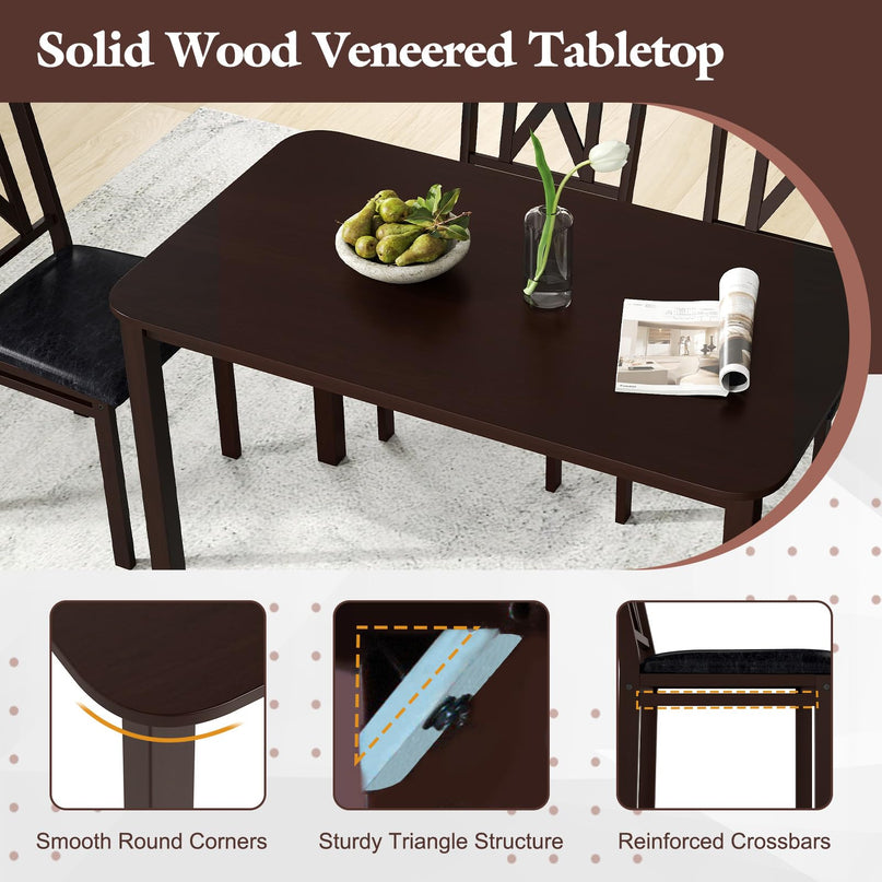 Giantex 5 Piece Dining Table Set for 4 with Rubber Wood Legs