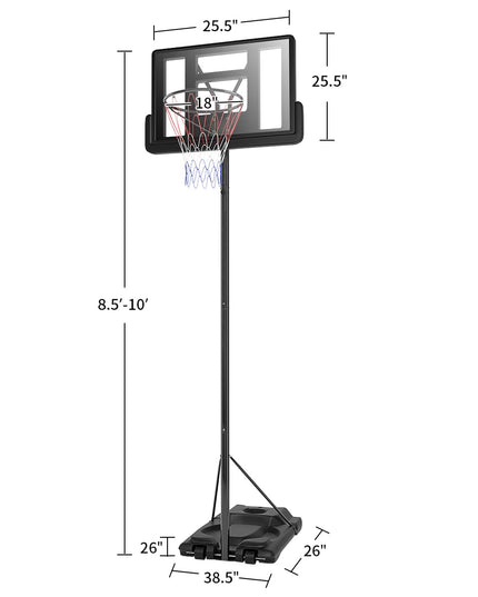 Giantex Portable Basketball Hoop, Height Adjustable 8.5-10 Ft with 39 Inch Backboard, Sandbag