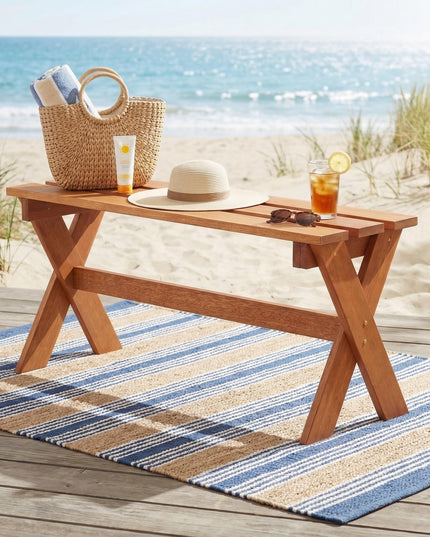 Giantex 36" Wood Outdoor Backless Patio Bench with Slatted Seat & Solid Wood Frame