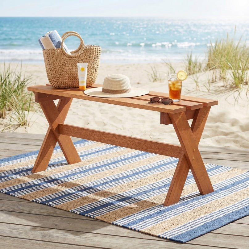 Giantex 36" Wood Outdoor Backless Patio Bench with Slatted Seat & Solid Wood Frame