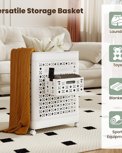 Giantex 75L Plastic Laundry Hamper with Wheels for Bathroom