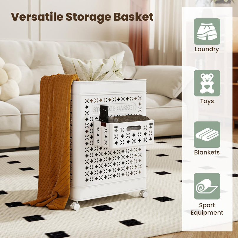 Giantex 75L Plastic Laundry Hamper with Wheels for Bathroom