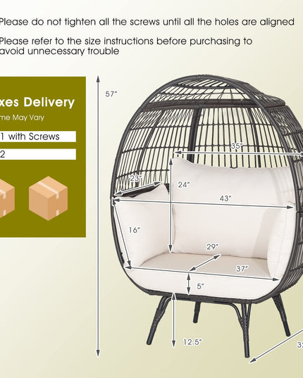 Giantex PE Rattan Egg Chair - Oversized Hammock Chair with Thick Cushions & Sturdy Metal Frame