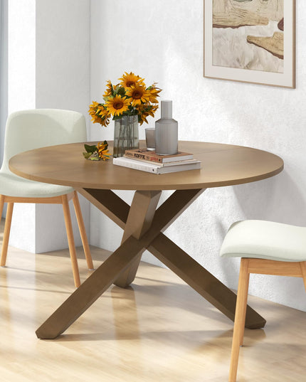 Giantex 47" Round Dining Table, Mid Century Modern Round Kitchen Table w/Solid Acacia Wood Legs, Adjustable Foot Pads