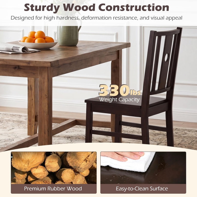 Giantex Solid Rubber Wood Dining Chairs Set of 2/4 with Slatted Curved Backrest