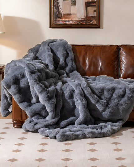 Giantex Couverture polaire en fausse fourrure pelucheuse douce en imitation fourrure de lapin bulles